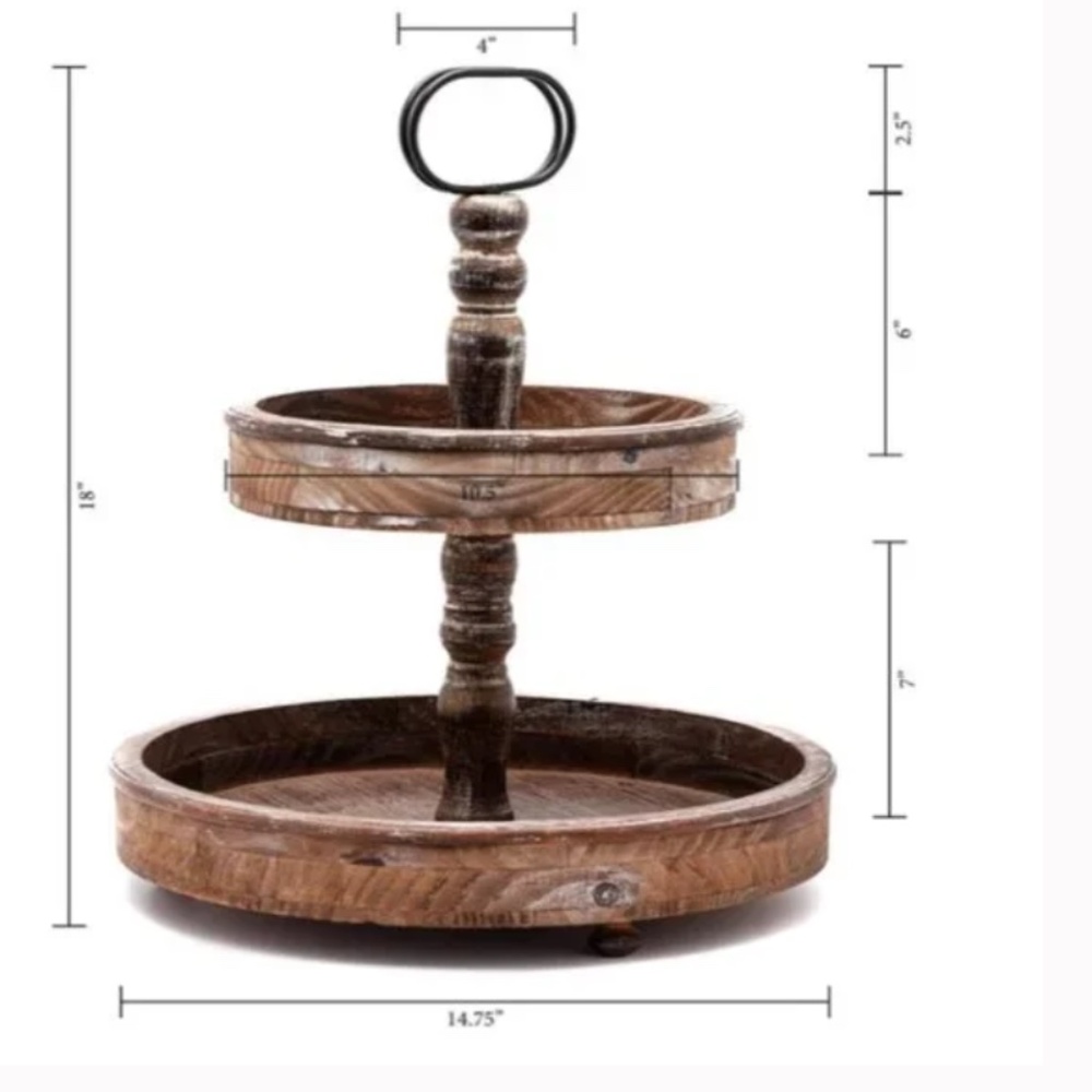 NWOT Beautiful FarmHouse Two Tiered Tray - Picture 3 of 4